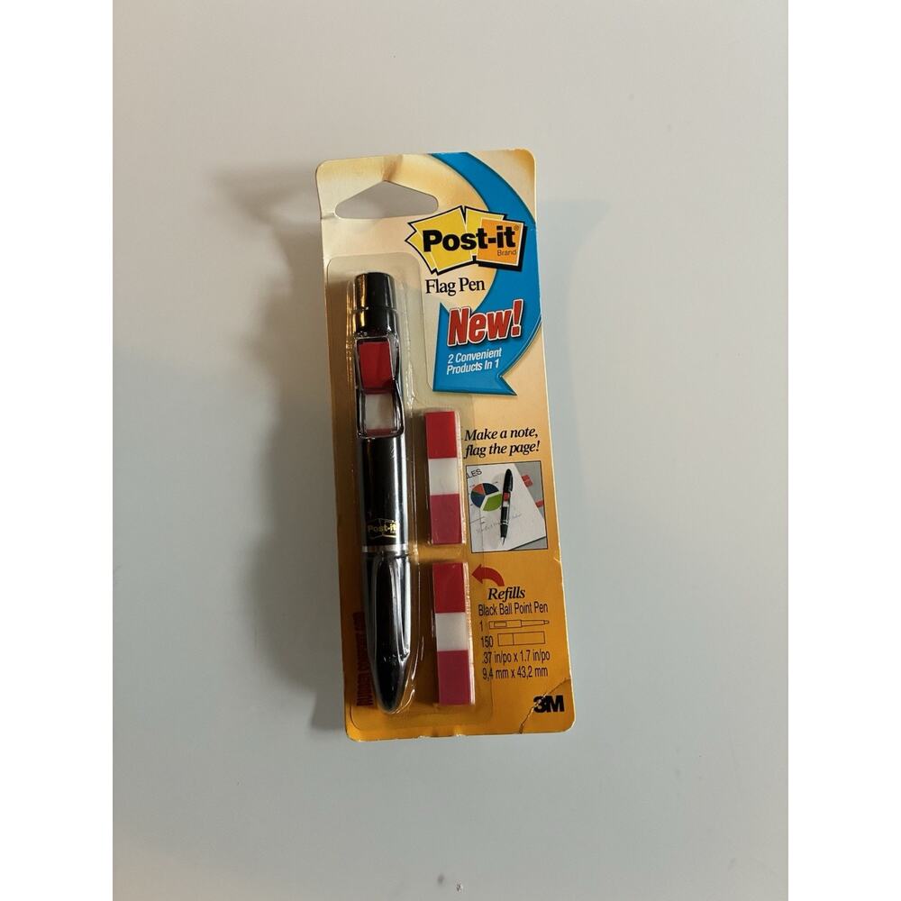 New Post It Note Flag Pen 3M‎ Black Ball Point Pen With 2 Refills #689-PEN 1